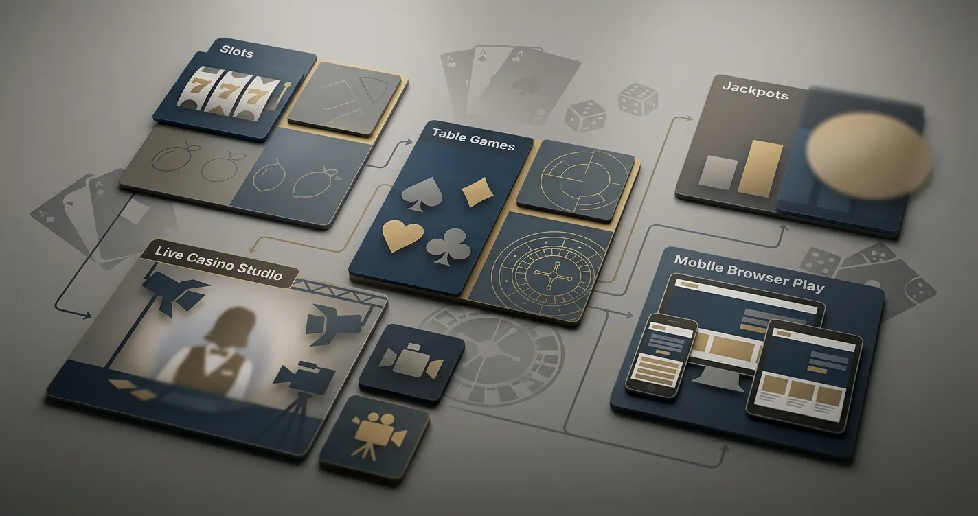 Older online casino game categories shown as an editorial product map