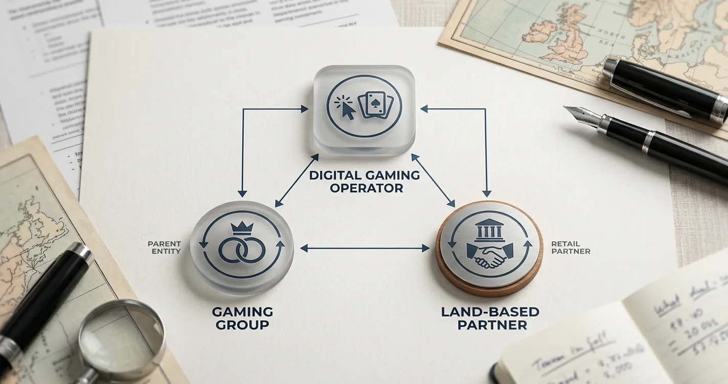 Brand relationship diagram separating MetGaming online product from Metropolitan Casinos group context