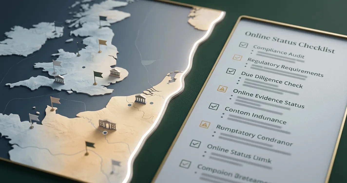 Abstract UK and Egypt venue context map separated from an online casino status checklist